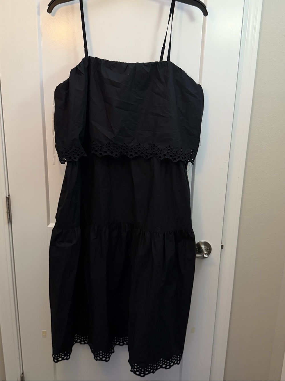 3XL Black Eyelet Midi Sundress with Spaghetti Straps